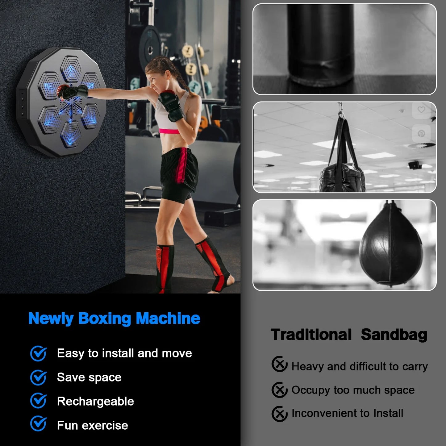 Revolutionize Your Workout with the Smart Music Boxing Machine – Wall-Mounted Punching Pad with Bluetooth Connectivity and Boxing Gloves!
