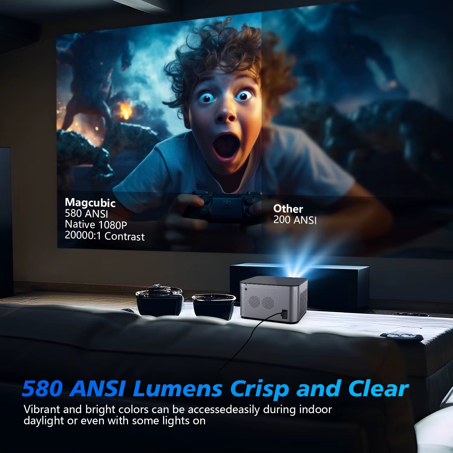 Transform Your Home Entertainment with the 4K Android 11 Smart Projector – Stunning 580ANSI Brightness and Voice Control for Ultimate Viewing Experience